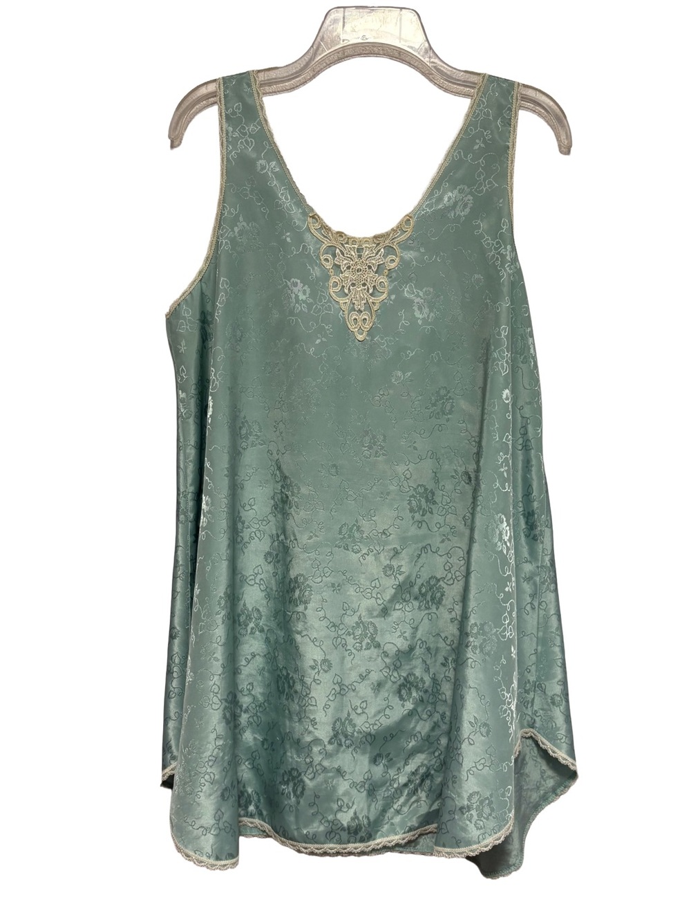 Vintage Deena Seafoam Satin Floral Coquette Fairycore Nightgown Slip Dress